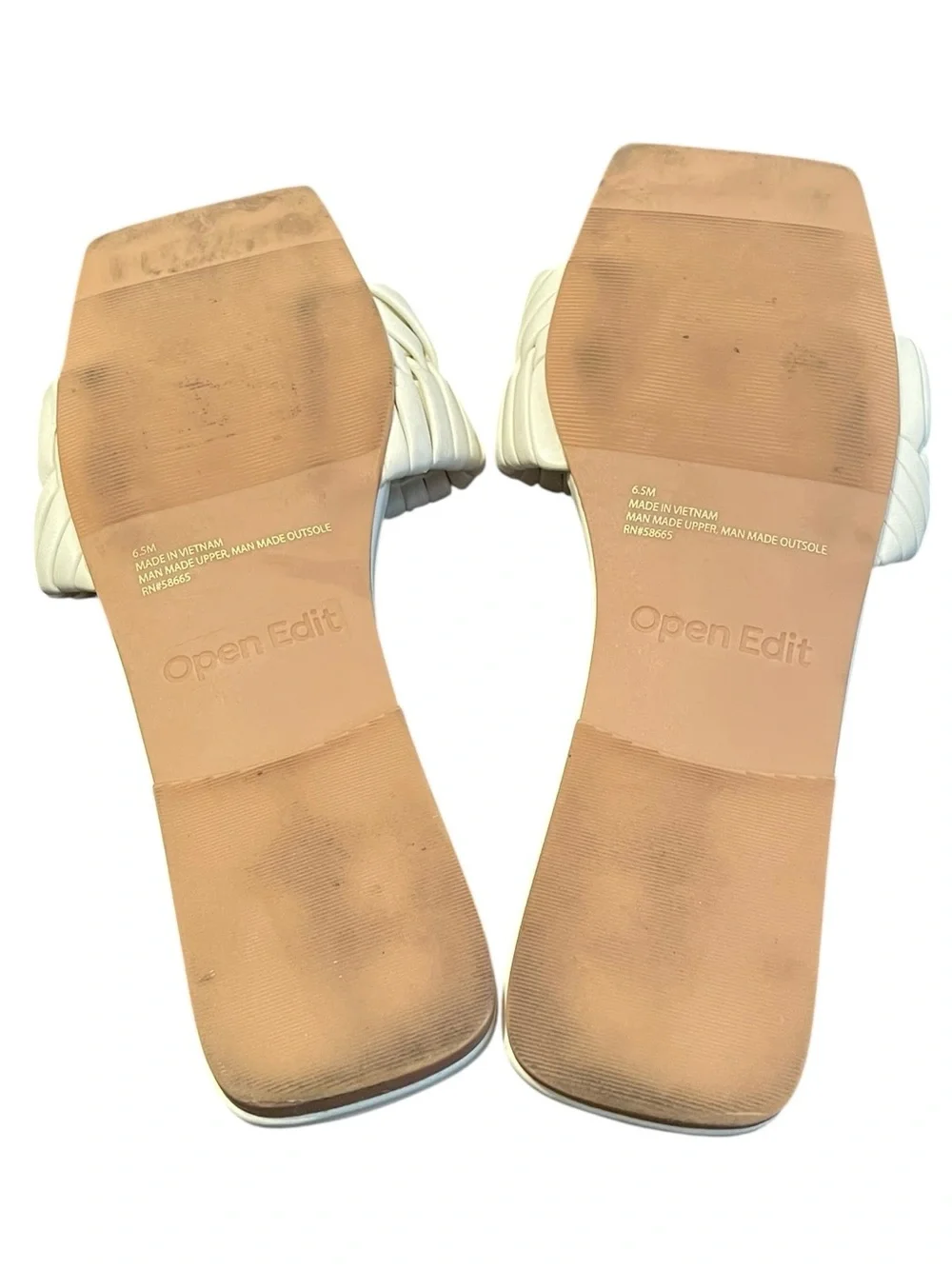 Open Edit Women's Cream White Linx Slide Weave Upper Flat Sandals Size 6.5M‎